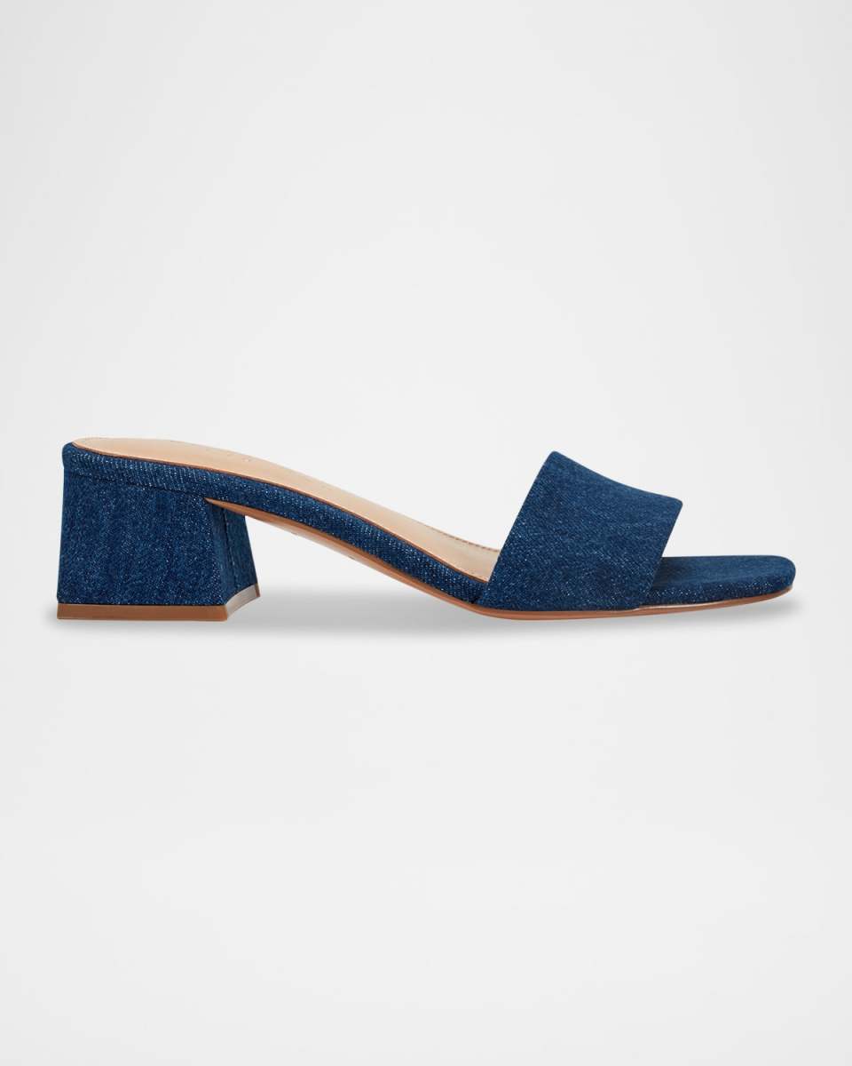 Olysa Denim Block-Heel Mule Sandals